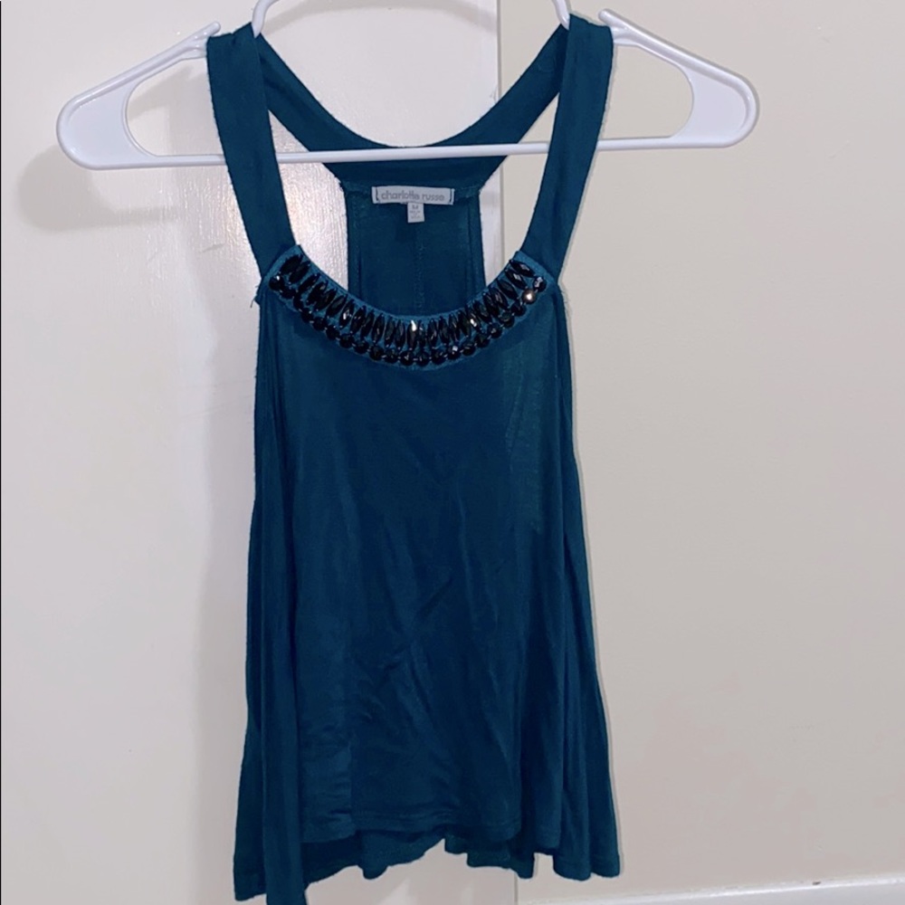 Teal Crop Top with Beaded Neckline